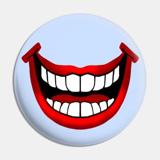 Funny Silly Fun Red Lips Smile with White Teeth on Pastel Blue Background Pin