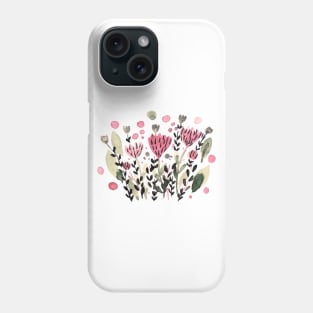 Watercolor whimsical flowers - vintage pink and green Phone Case