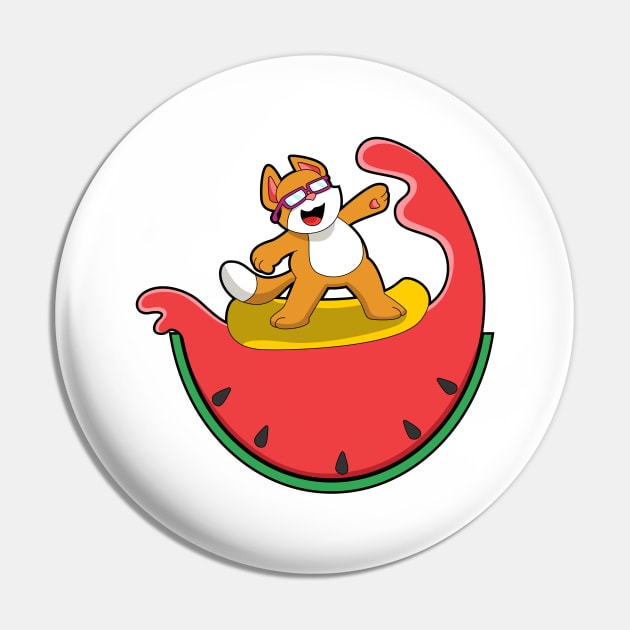 Cat as Surfer with Watermelon Pin by Markus Schnabel