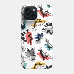 Geometric Dinos // pattern // non directional design white background multicoloured dinosaurs shadows Phone Case