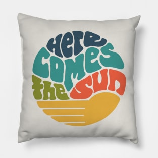 Here Comes the Sun Groovy Word Art Pillow