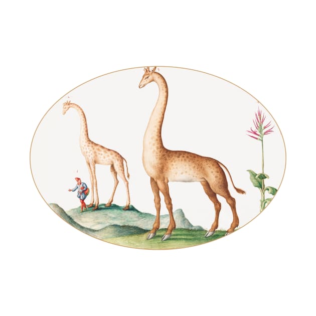 Two Giraffes with an Attendant (1575–1580) by WAITE-SMITH VINTAGE ART