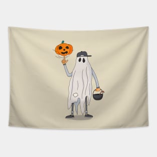 Halloween spooky ghost with pumpkin head Tapestry