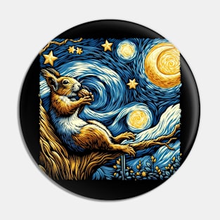 Starry Night Squirrel Whispers, Tee Triumph for Wildlife Devotees Pin