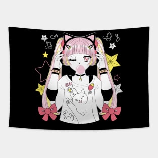 Girl anime style listening to music Tapestry