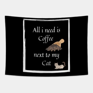 All i need coffee with cat Tapestry