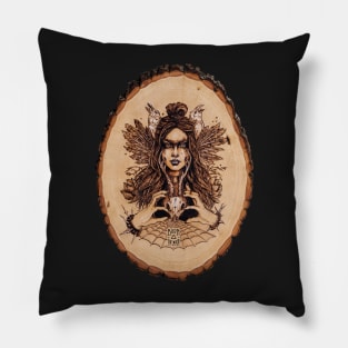 Skadi - nordic goddess pyrography print, wood texture Pillow