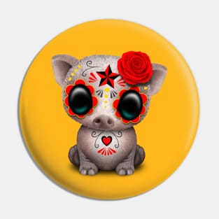 Red Day of the Dead Sugar Skull Baby Pig Pin