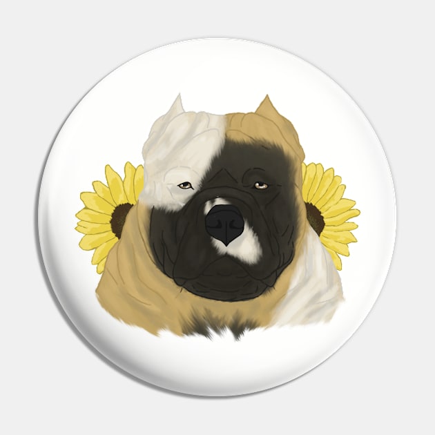 Fawn Pied American Bully with Sunflowers Pin by TrapperWeasel