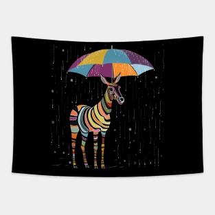 Okapi Rainy Day With Umbrella Tapestry