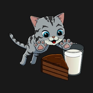 American Shorthair Cat excited to have Chocolate Cake with Milk T-Shirt