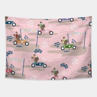 Ready to race mouse pattern on pink background Tapestry