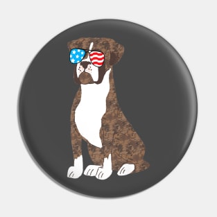 Brindle Boxer Dog Patriot Cool Usa Flag Sunglasses Pin