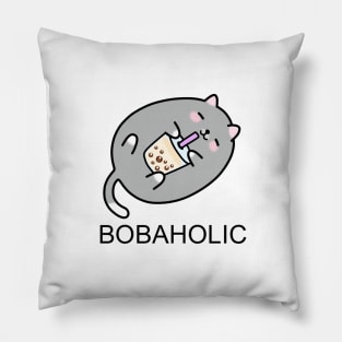 Grey Chubby Boba Cat Needs More Boba! Pillow