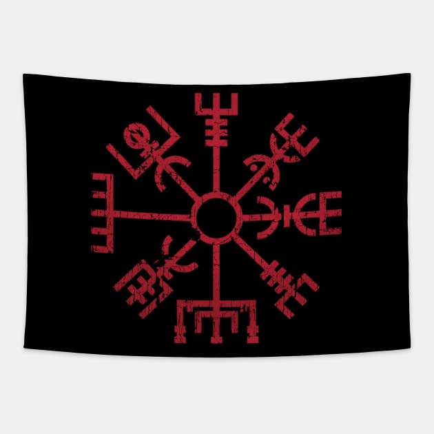 Vegvisir Norse Viking Compass Pagan Wayfinder Red Distressed Tapestry by Blue Pagan