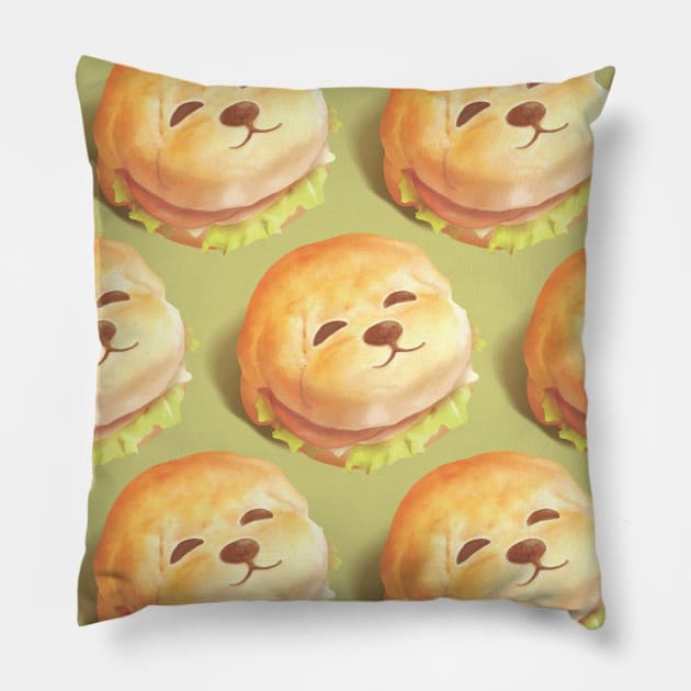 Smile Dog Burger Pattern Pillow by zkozkohi