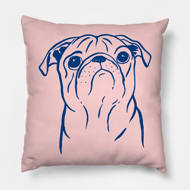 Pug (Pink and Blue) Pillow by illucalliart