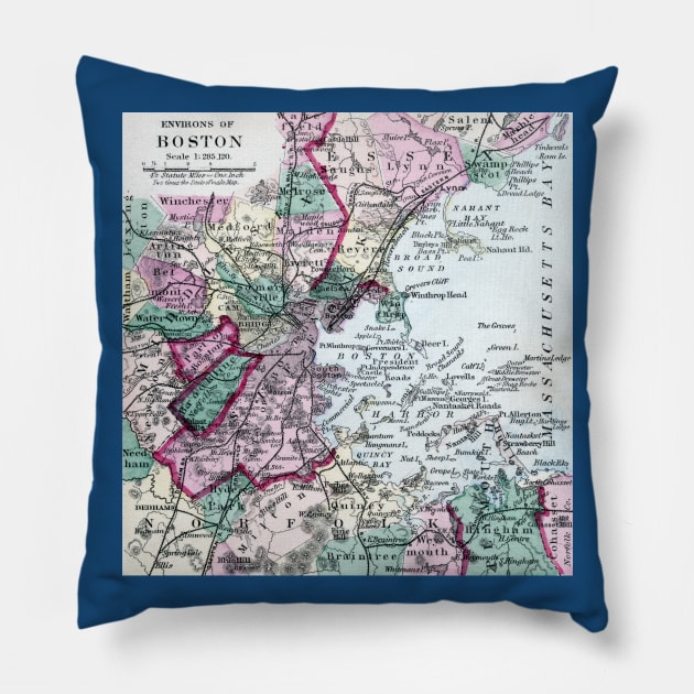 1875 Map of Boston and Environs Pillow by historicimage