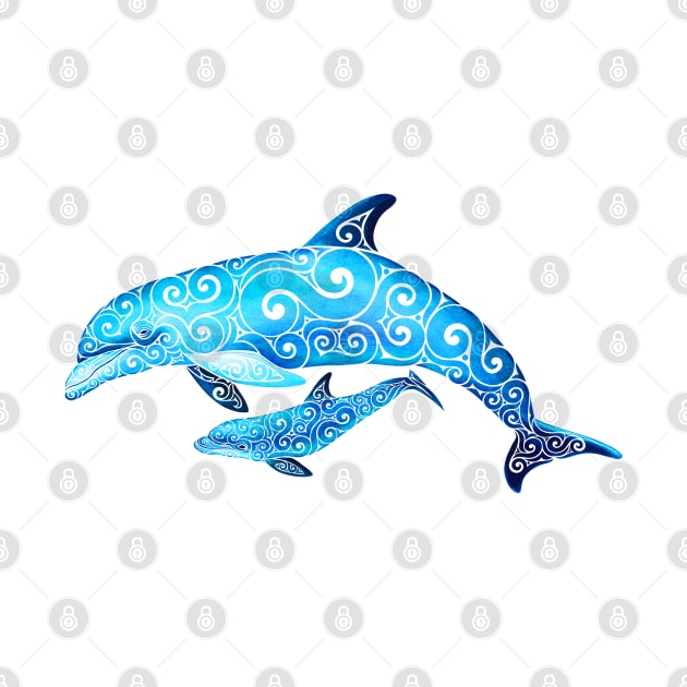 Swirly Dolphin Family by VectorInk