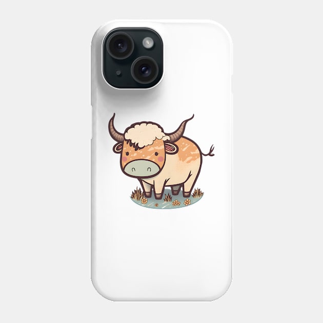 Big horned bull grazing for kids Phone Case by Cute Planet Earth Mini