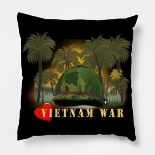 Vietnam Era Helmet Cover - ME LOVE YOU LONG TIME GI w Jungle - Fire w Txt Pillow