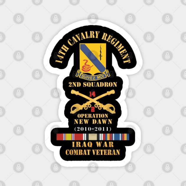 Army - 14th Cavalry Regiment w Cav Br - 2nd Squadron - OND - 2010–2011 - Red Txt Cbt Vet w IRAQ SVC X 300 Magnet by twix123844