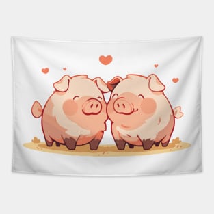 Cute pigs in love Tapestry