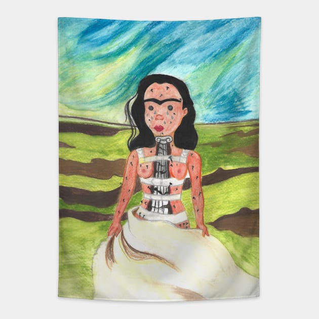 Frida Kahlo Broken Column Illustration Tapestry by Le petit fennec