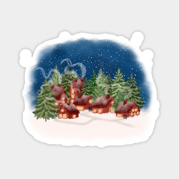 Christmas Village Illustration Magnet by gusstvaraonica