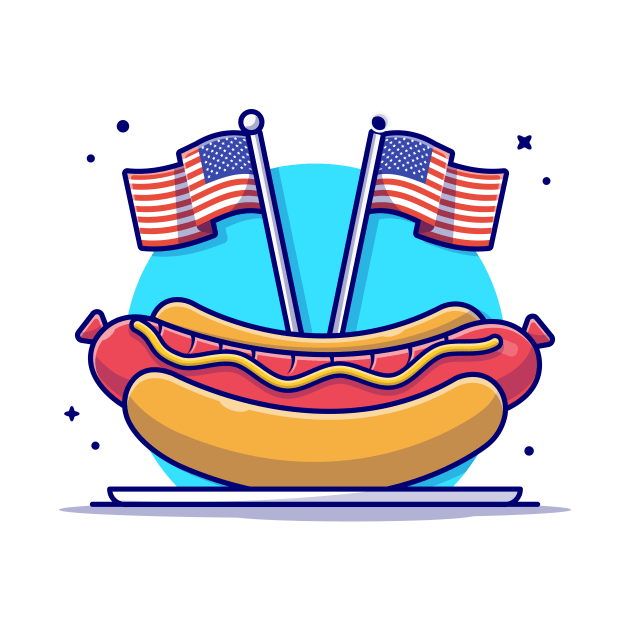 Tasty Hotdog on Plate with USA Independence Day Flag And Balloon Cartoon Vector Icon Illustration by Catalyst Labs