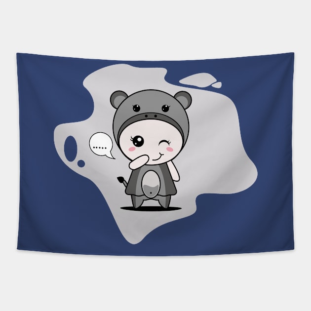 Cute Hippopotamus Character Tapestry by NayaRara