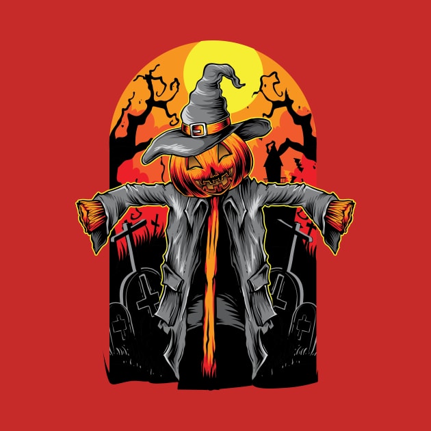 Pumpkin Scarecrow Cemetery Halloween by Printaha