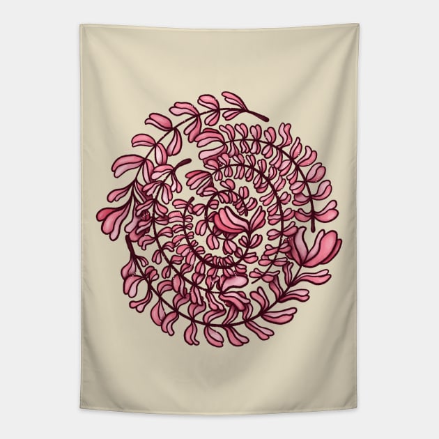 Pink Floral Wreath Spiral Tapestry by Boriana Giormova