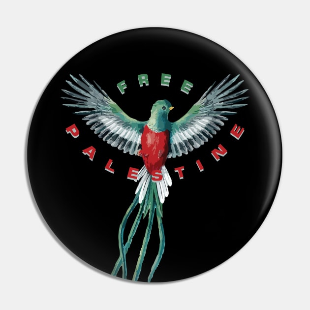 Free Palestine Bird of Freedom Solidarity Design with Palestinian Flag Colors Pin by QualiTshirt