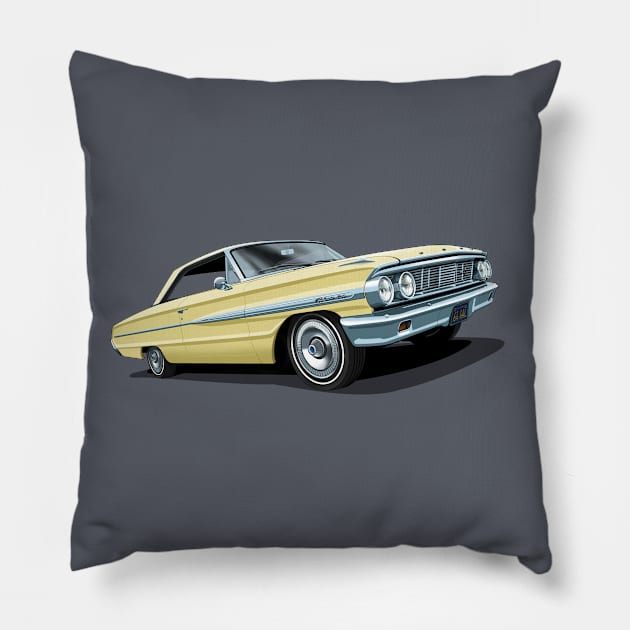 1964 Ford Galaxie 500 in phoenician yellow Pillow by candcretro