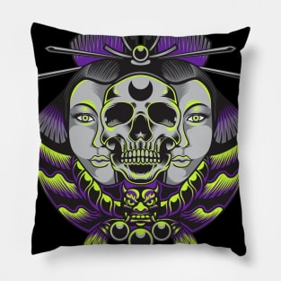 skull japanese geisha Pillow