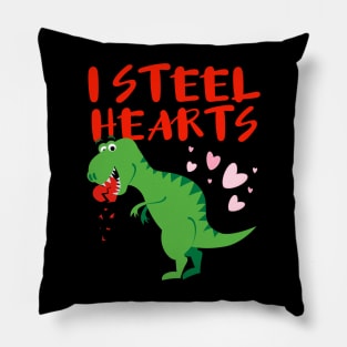 I Steal Hearts Valentines Day, Romantic T Rex Dinosaur Heart Love Pillow