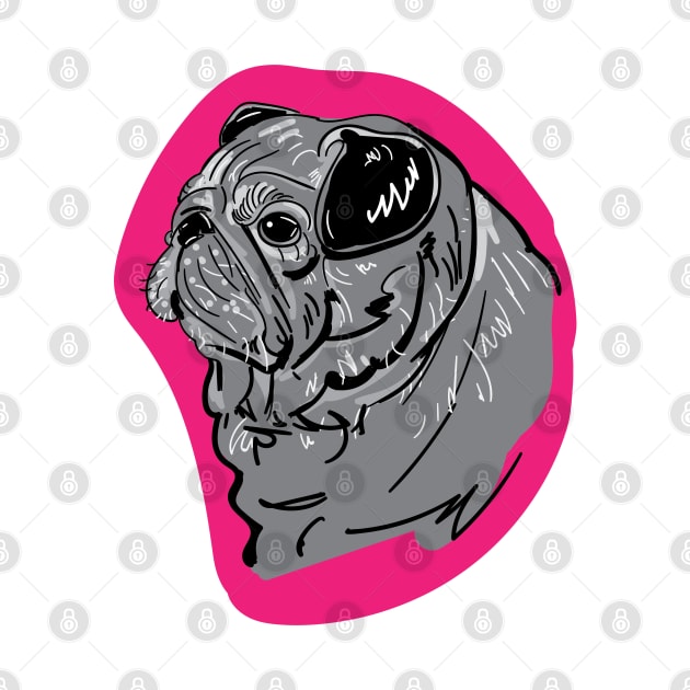 Pug Dog Portrait Sketch on Pink by silentrob668