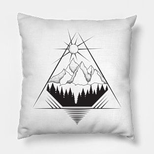 Vintage Minimalist Mountain Landscape Line Art Pillow