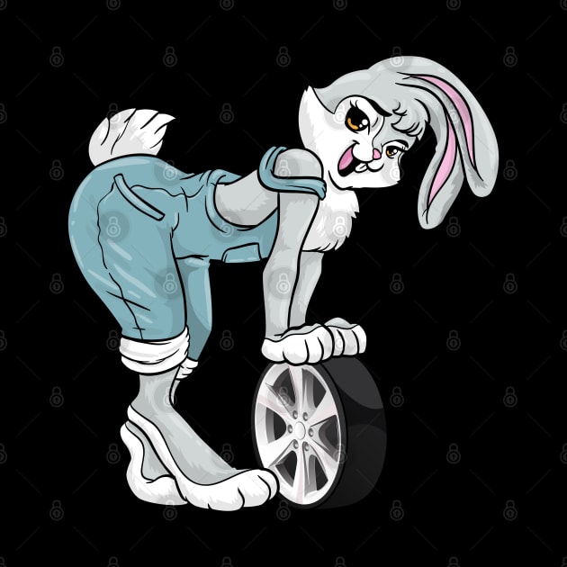 Funny mechanic bunny with a tire by Markus Schnabel