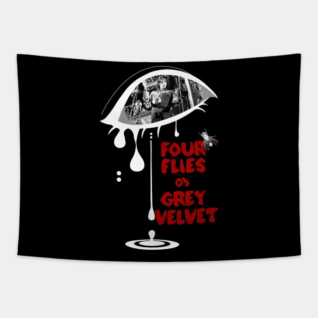 Four Flies On Grey Velvet Inspired Design Tapestry by HellwoodOutfitters