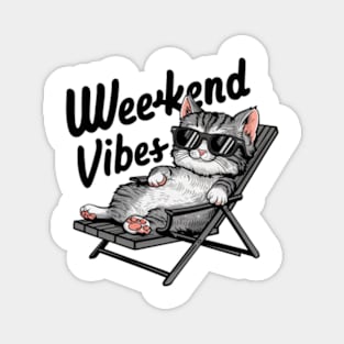 One design features a cool and comfortable kitten wearing sunglasses, casually lounging on a beach chair. (2) Magnet