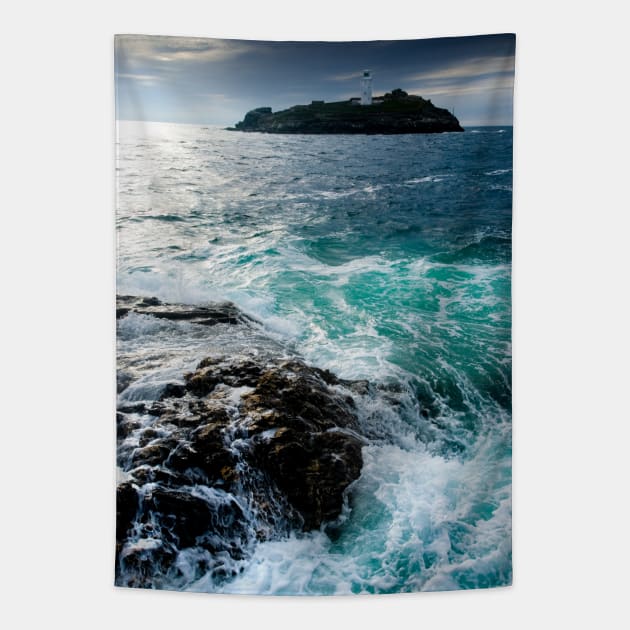 Godrevy Rocks Cornwall Tapestry by LANStudios