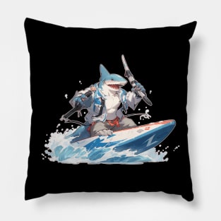 Anime Shark on a Jet Ski Pillow