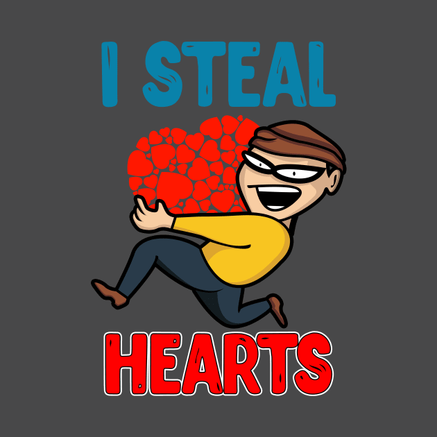 I Steal Hearts Funny Valentines T-Shirt for Boys and Men by chatchimp