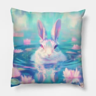 Water Rabbit Lotus Monet Pillow