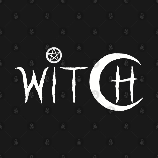 Witch, Moon and Pentagram (white version) typography lettering by MadelaneWolf 