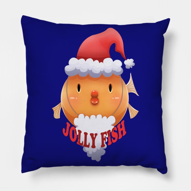 Jolly Fish Christmas pun Pillow by Art by Angele G