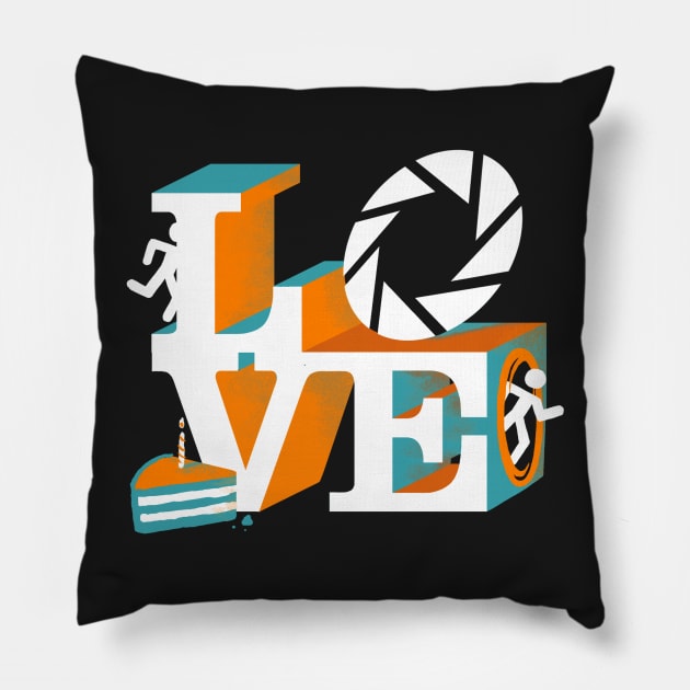 LOVE Portal Lettering - Video Game - Geeky and Funny Pillow by BlancaVidal