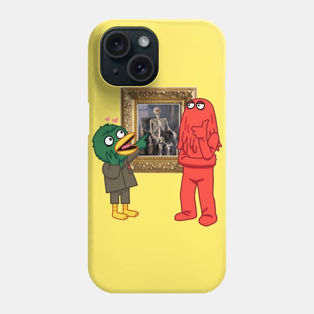 Don't Hug Me I'm Scared Duck and Red Guy Skeleton Phone Case by scrims